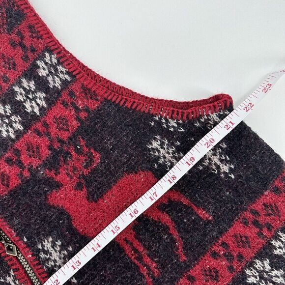 Vintage Coldwater Creek Reindeer Vest Zip Front 100% Wool Red Black Womens Large - Picture 5 of 6